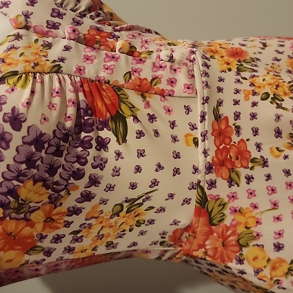 Free People Floral Peach and Purple Mini Dress Small - Picture 8 of 13